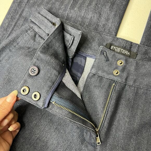 Etcetera Flare Jeans Womens 10 Pinstripe Side Buckle Stretch Pleat Y2k Retro 34” - Picture 5 of 11